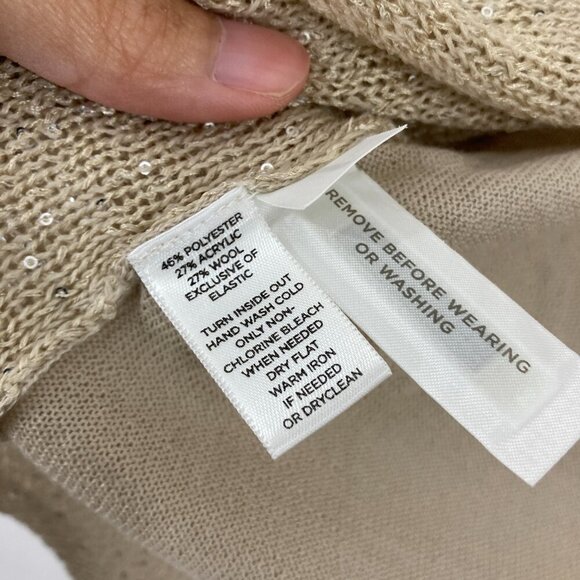 New Ann Taylor LOFT size Large Oatmeal Sequins Open Front Cardigan - Picture 8 of 11